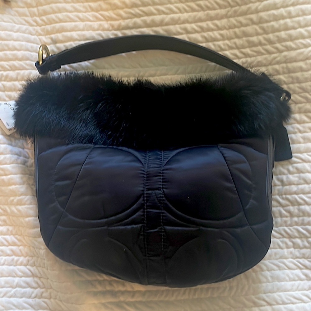 Vintage Coach Handcrafted Satin and Fur Purse